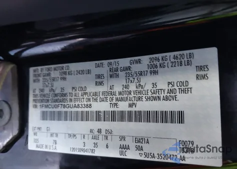 2016 Ford Escape S z USA, uszkodzony, nr VIN 1FMCU0F78GUA83388